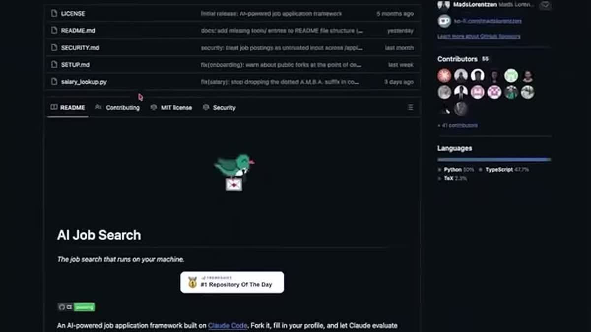 AI Job Search GitHub reposunun README sayfası: proje adı, açıklaması ve Trendshift 'Günün Reposu' rozeti