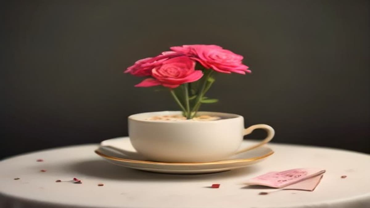 Bir fincan çay ve içine yerleştirilmiş pembe güller (temsilî görsel)