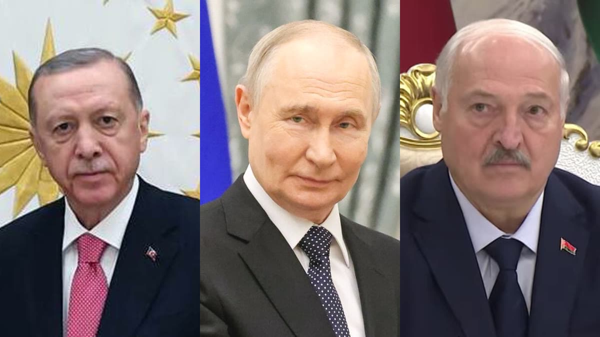 Cumhurbaşkanı Recep Tayyip Erdoğan, Rusya Devlet Başkanı Vladimir Putin ve Belarus Devlet Başkanı Aleksandr Lukaşenko (soldan