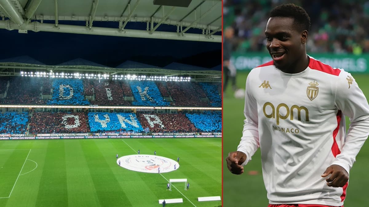 Solda Trabzonspor'un Şenol Güneş Stadyumu'nda tribün koreografisi, sağda eski kulübü Monaco'nun formasıyla George Ilenikhena