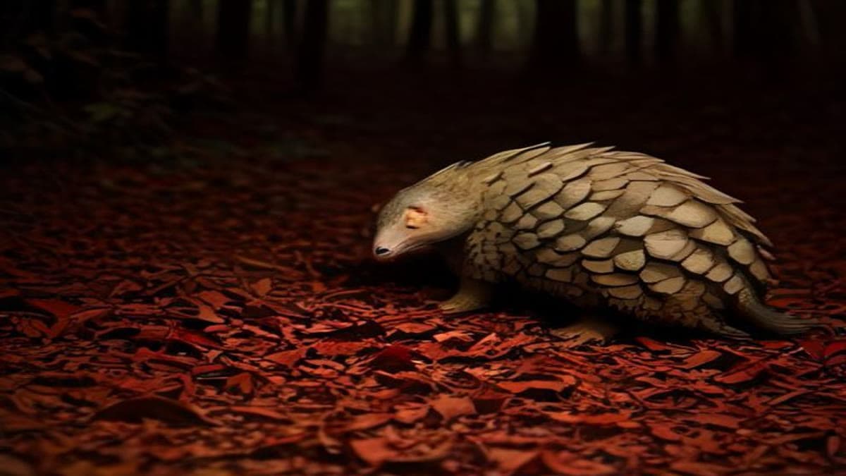 Pullarla kaplı bir pangolinin orman zemininde yürürken görüntüsü (temsilî görsel)