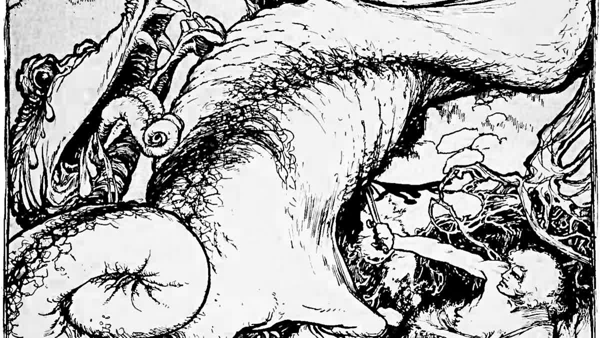 Norse efsanesinde kahraman Sigurd'un ejderha Fafnir'i öldürdüğü an