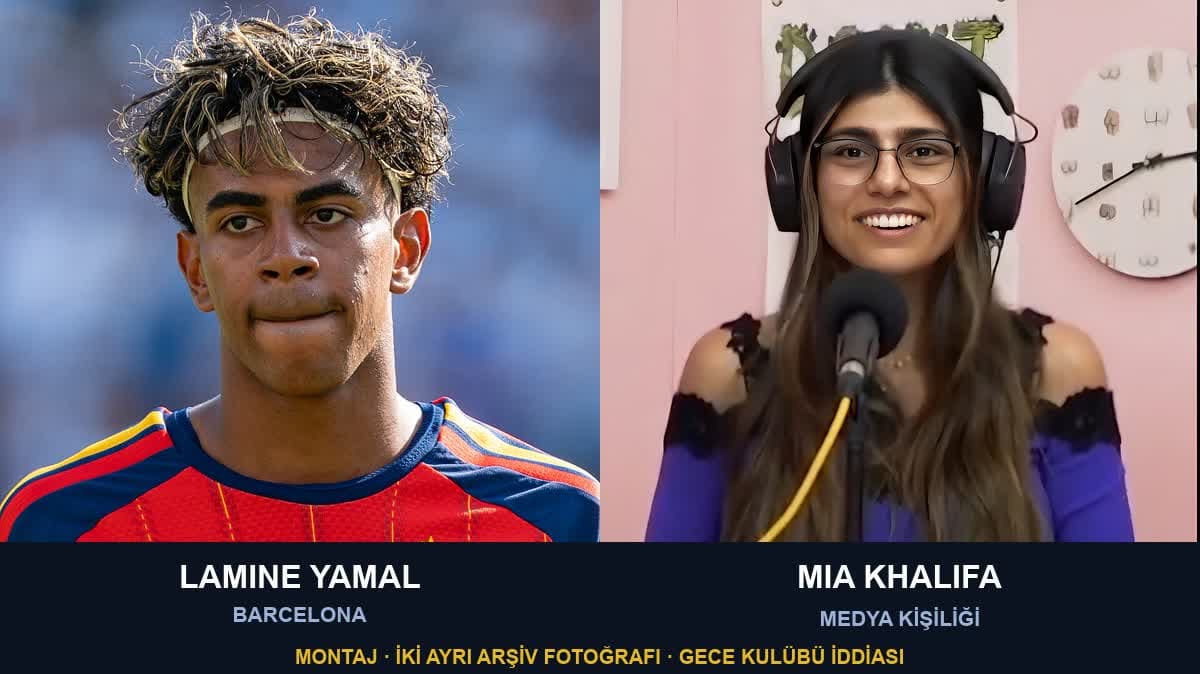 Solda Lamine Yamal, sağda Mia Khalifa — iki ayrı arşiv fotoğrafından hazırlanmış montaj