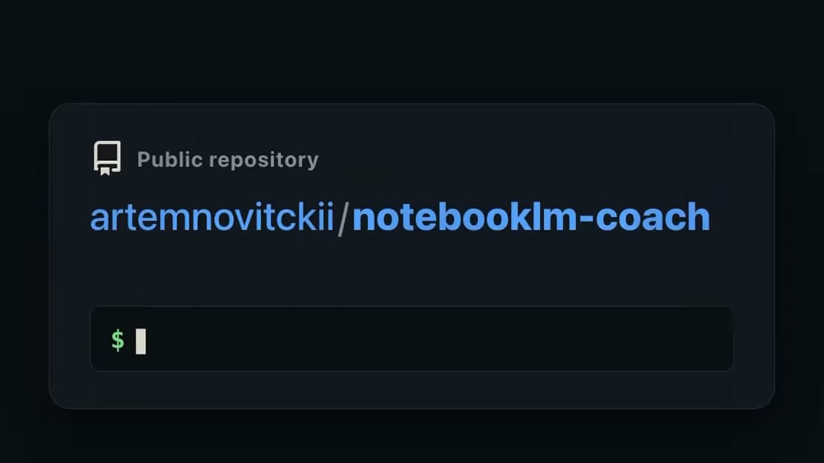 NotebookLM Coach GitHub deposunun tanıtım kartı — artemnovitckii/notebooklm-coach