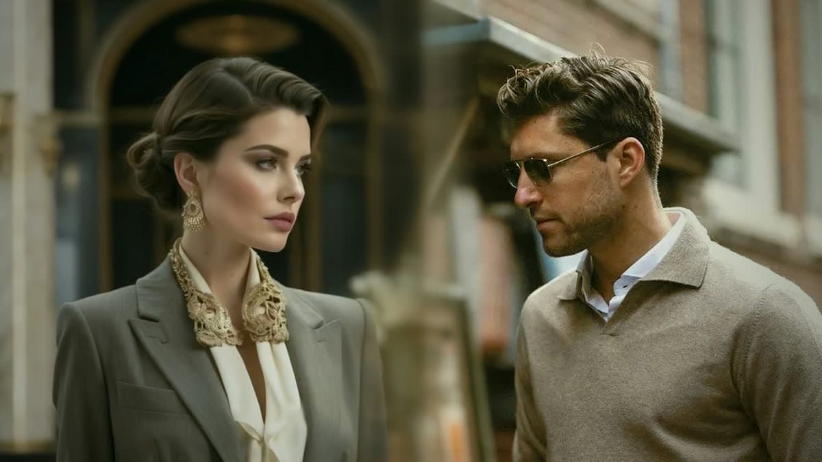Old money stilini yansıtan iki portre yan yana