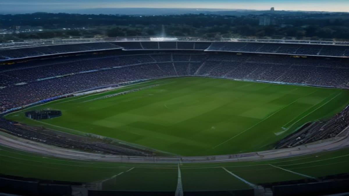 Gece dolu tribünleriyle yukarıdan görünen futbol stadyumu (temsilî görsel)