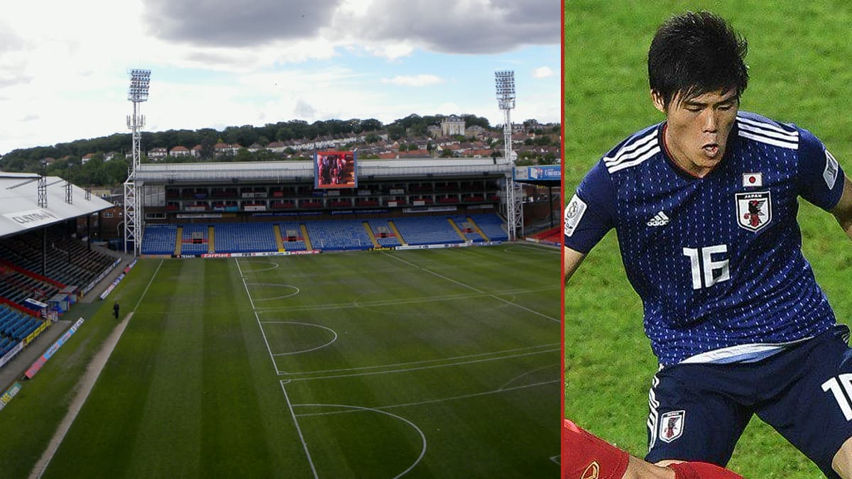 Solda Crystal Palace'ın sahası Selhurst Park, sağda Japonya Millî Takımı formasıyla Takehiro Tomiyasu (arşiv)
