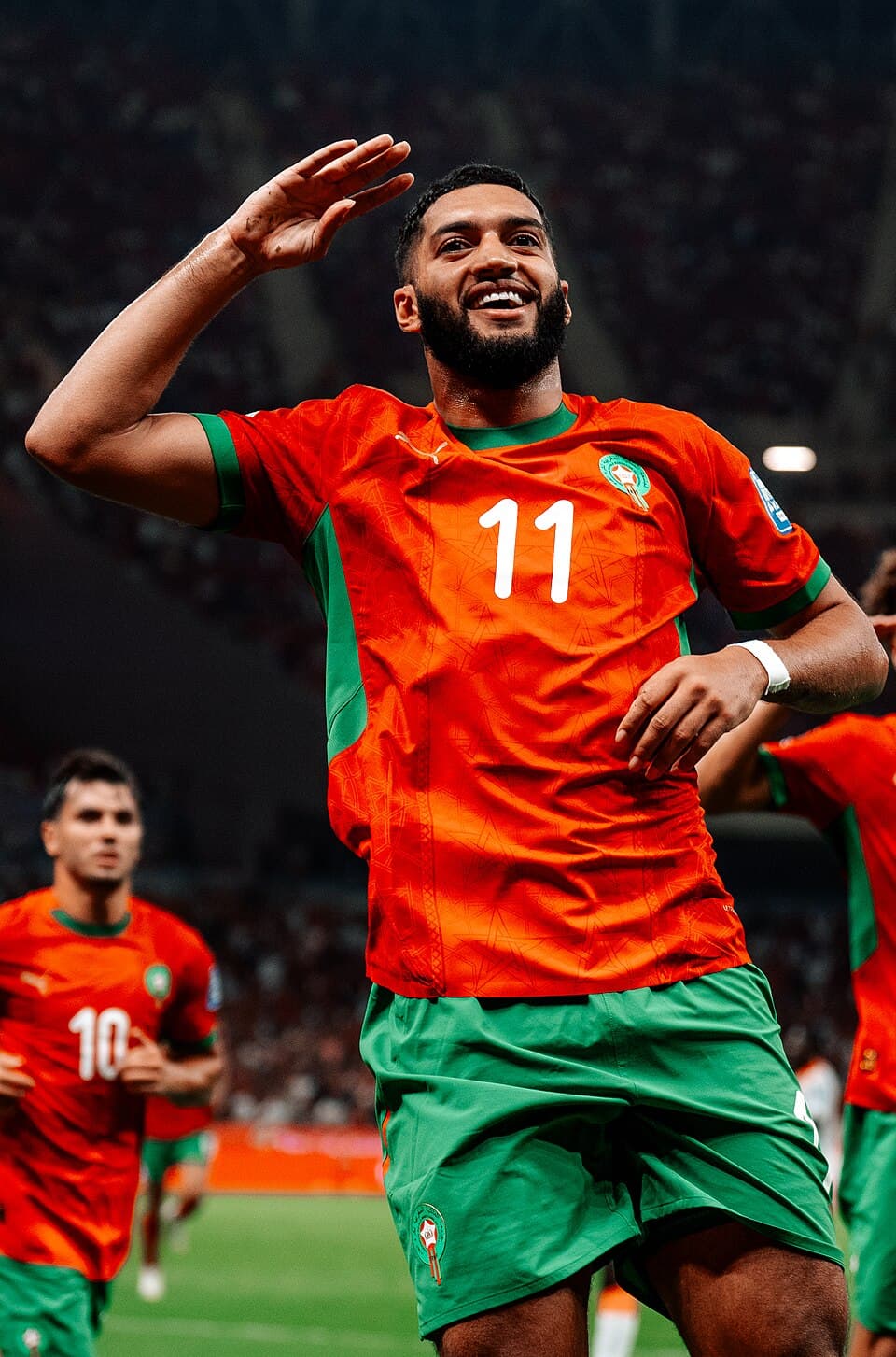 Ismael Saibari, Fas Millî Takımı formasıyla gol sevinci — PSV'den Bayern Münih'e transferi