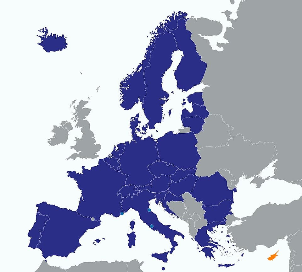 Schengen bölgesi haritası — Schengen ülkeleri listesi