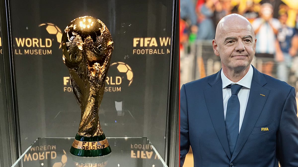 FIFA Dünya Kupası kupası ve FIFA Başkanı Gianni Infantino — 2030 Dünya Kupası finali Fas iddiası