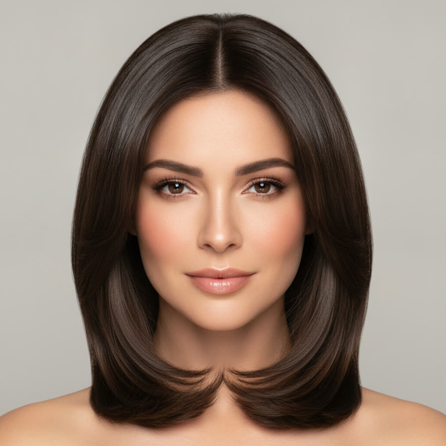 Oval yüze uygun uzun katlı long bob (örnek görsel)